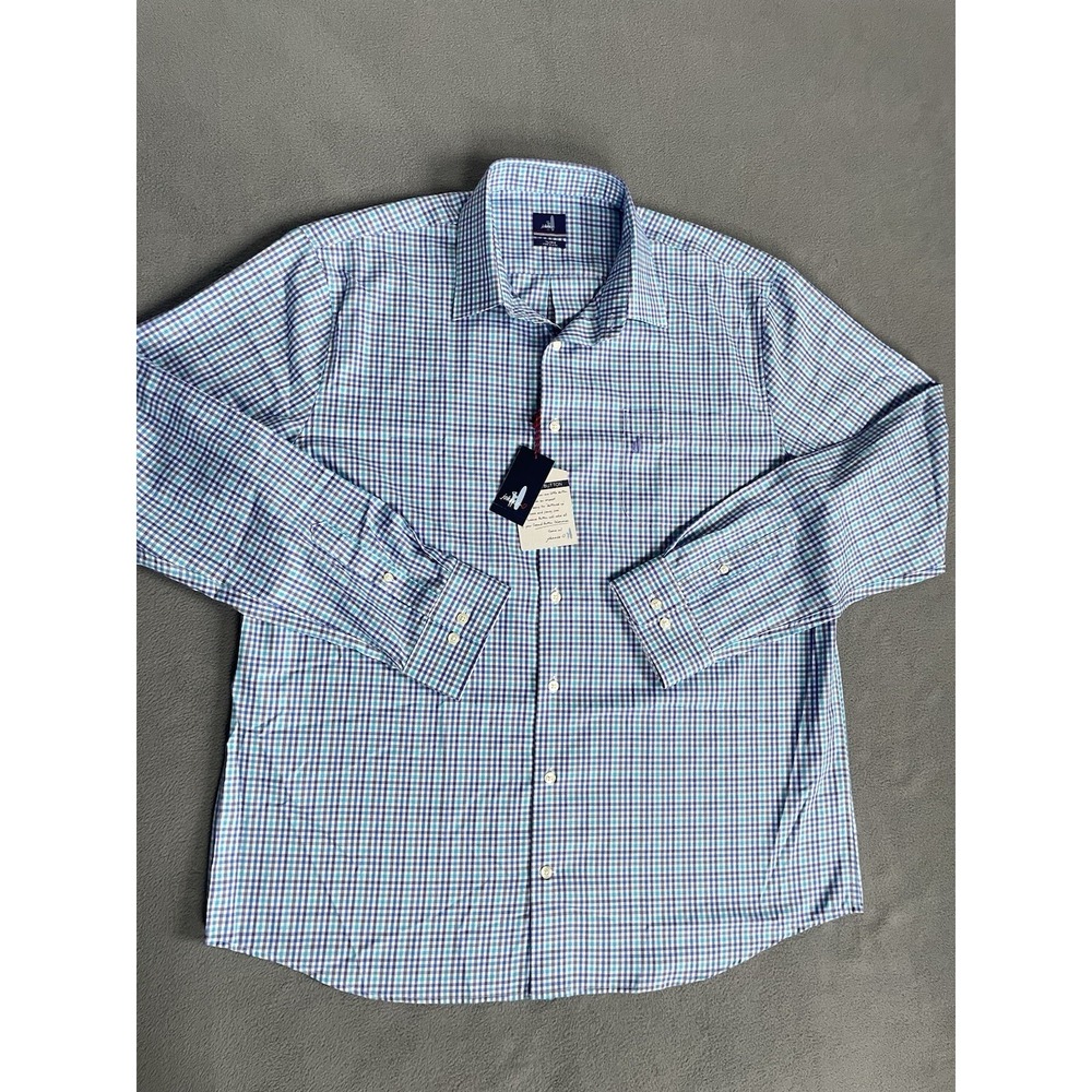 New Johnnie-O Men's Button Up 2xl Seafoam Gingham Check West Coast Prep